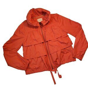 Loft Coral Colored 3 Tier Ruffled Raincoat Windbreaker SZ SM